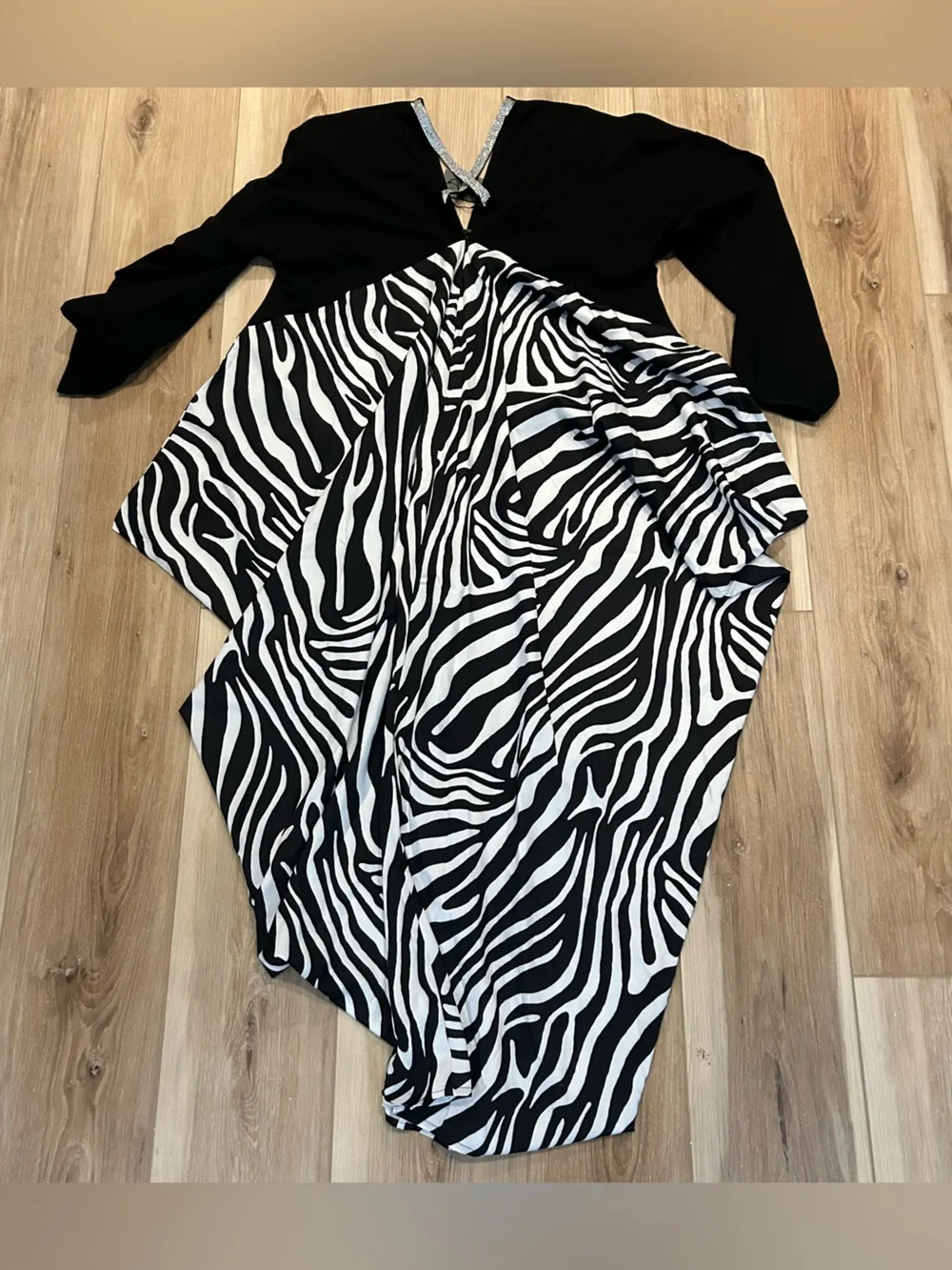 S-DEER Zebra Print Asymmetrical Maxi Dress Open Back Rhinestone